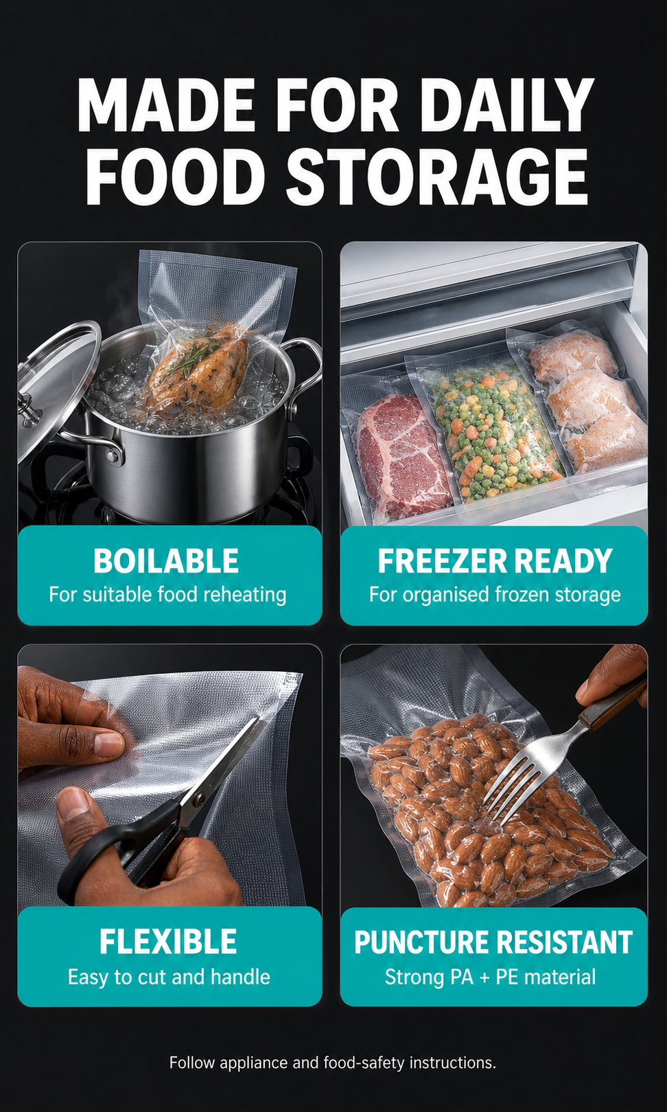 Embossed Vacuum Sealer Bag Roll - Cut-to-Size Food Storage