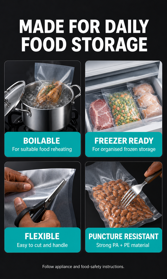 Embossed Vacuum Sealer Bag Roll - Cut-to-Size Food Storage